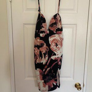 Floral Deep Cut Body-Con Dress